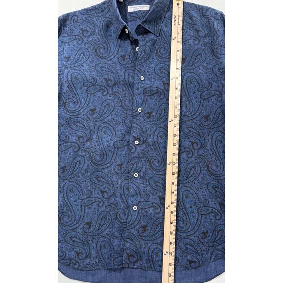 Vincenzo De Lauziers Men's Blue Paisley 100% Linen Shirt Size US16 41 Italy(07) - Picture 9 of 10